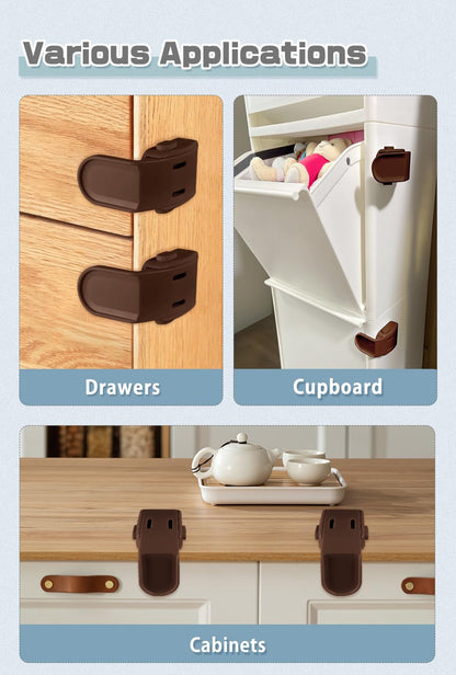 Drawer Locks Baby Proofing, Child Proof Cabinet Locks For 0-12 Month Baby Safety Botton Lock For Drawers Side Furniture Latches Corner Edges (White)