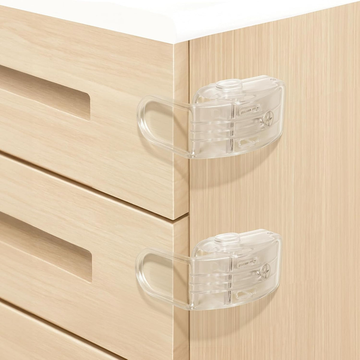 Drawer Locks Baby Proofing, Child Proof Cabinet Locks For 0-12 Month Baby Safety Botton Lock For Drawers Side Furniture Latches Corner Edges (White)