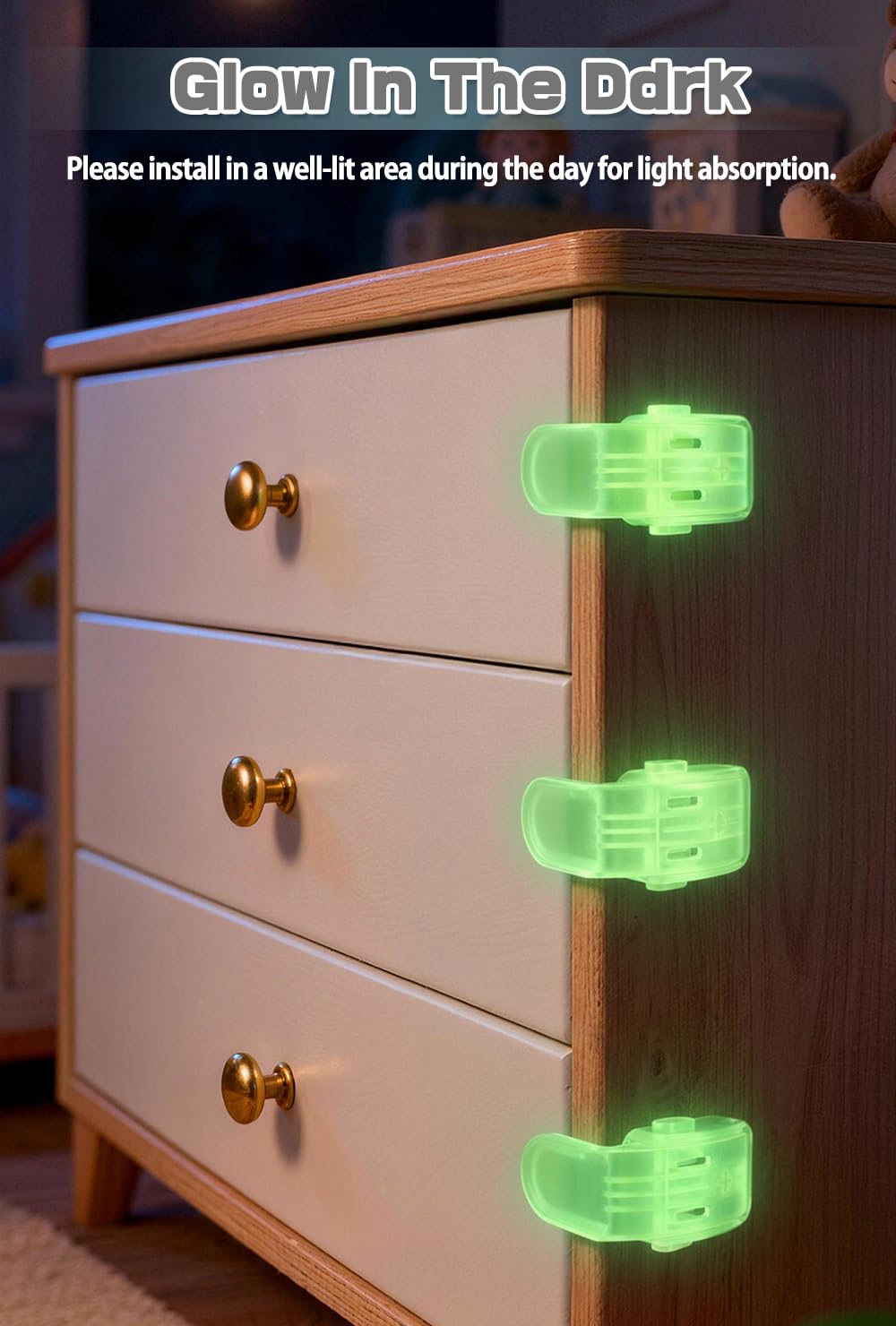 Drawer Locks Baby Proofing, Child Proof Cabinet Locks For 0-12 Month Baby Safety Botton Lock For Drawers Side Furniture Latches Corner Edges (White)