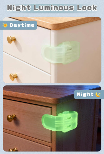 Drawer Locks Baby Proofing, Child Proof Cabinet Locks For 0-12 Month Baby Safety Botton Lock For Drawers Side Furniture Latches Corner Edges (White)