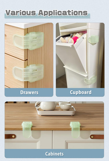 Drawer Locks Baby Proofing, Child Proof Cabinet Locks For 0-12 Month Baby Safety Botton Lock For Drawers Side Furniture Latches Corner Edges (White)