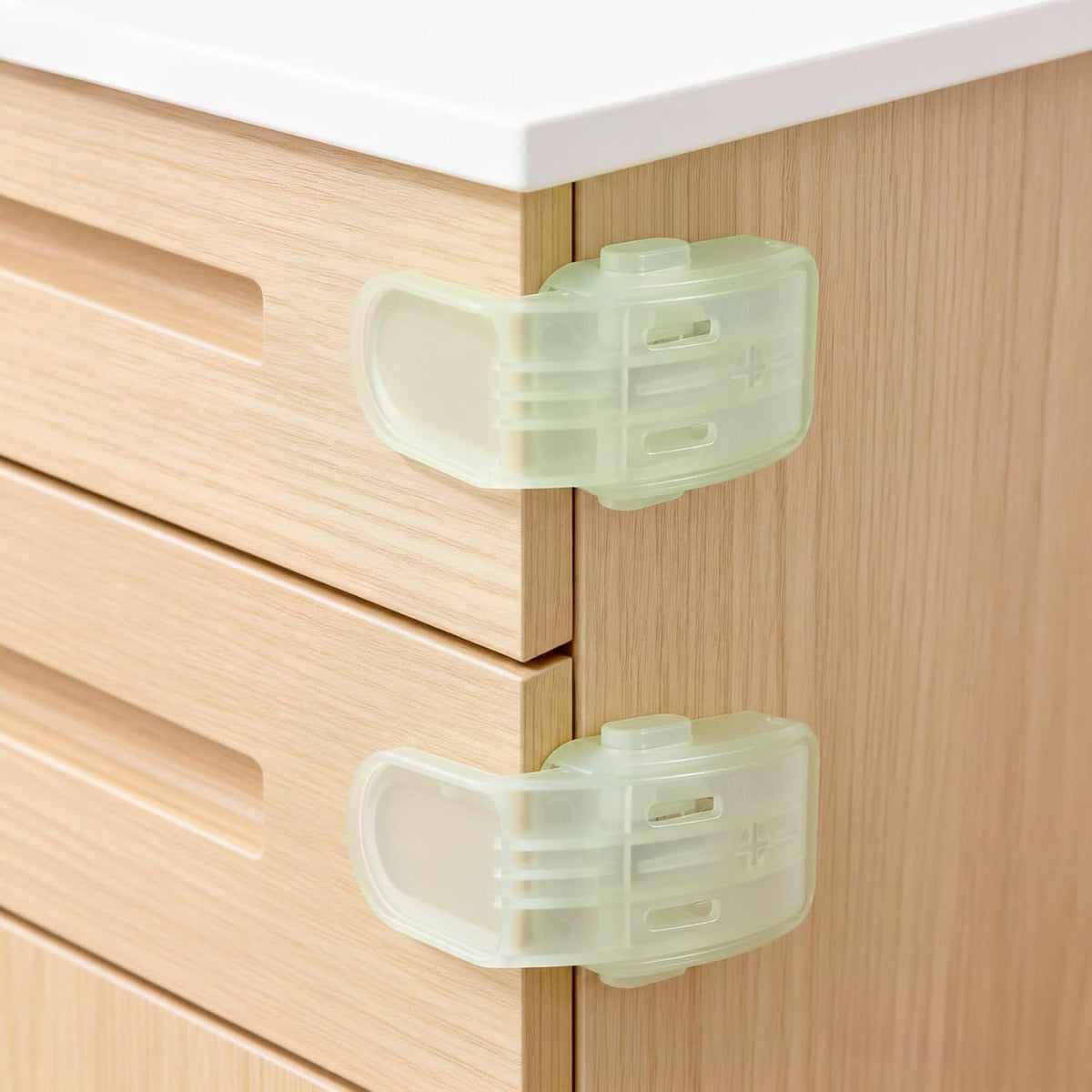 Drawer Locks Baby Proofing, Child Proof Cabinet Locks For 0-12 Month Baby Safety Botton Lock For Drawers Side Furniture Latches Corner Edges (White)