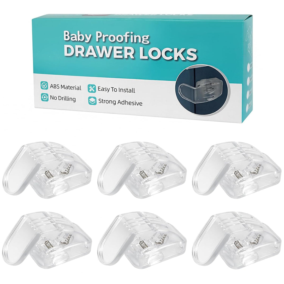 Drawer Locks Baby Proofing, Child Proof Cabinet Locks For 0-12 Month Baby Safety Botton Lock For Drawers Side Furniture Latches Corner Edges (White)