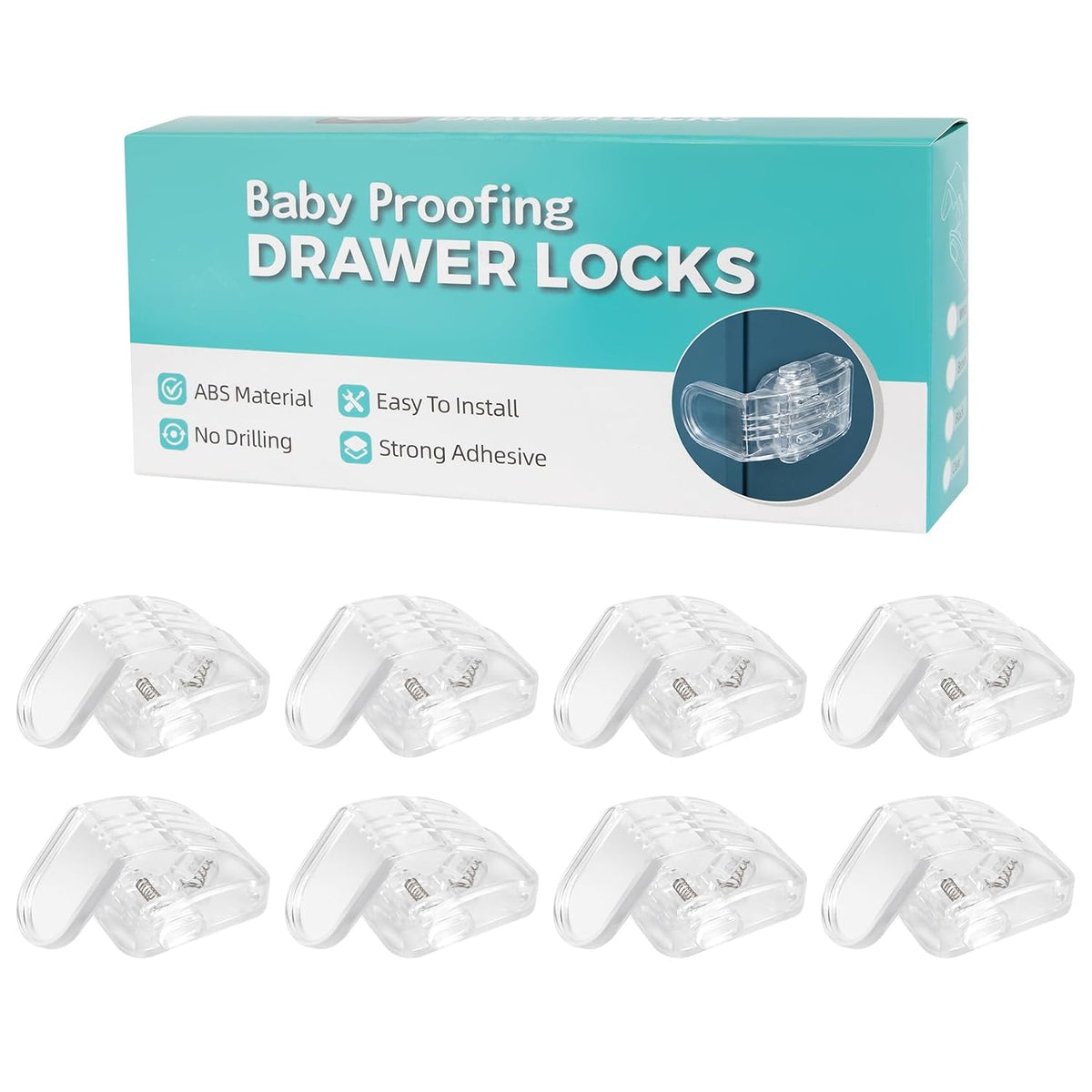 Drawer Locks Baby Proofing, Child Proof Cabinet Locks For 0-12 Month Baby Safety Botton Lock For Drawers Side Furniture Latches Corner Edges (White)