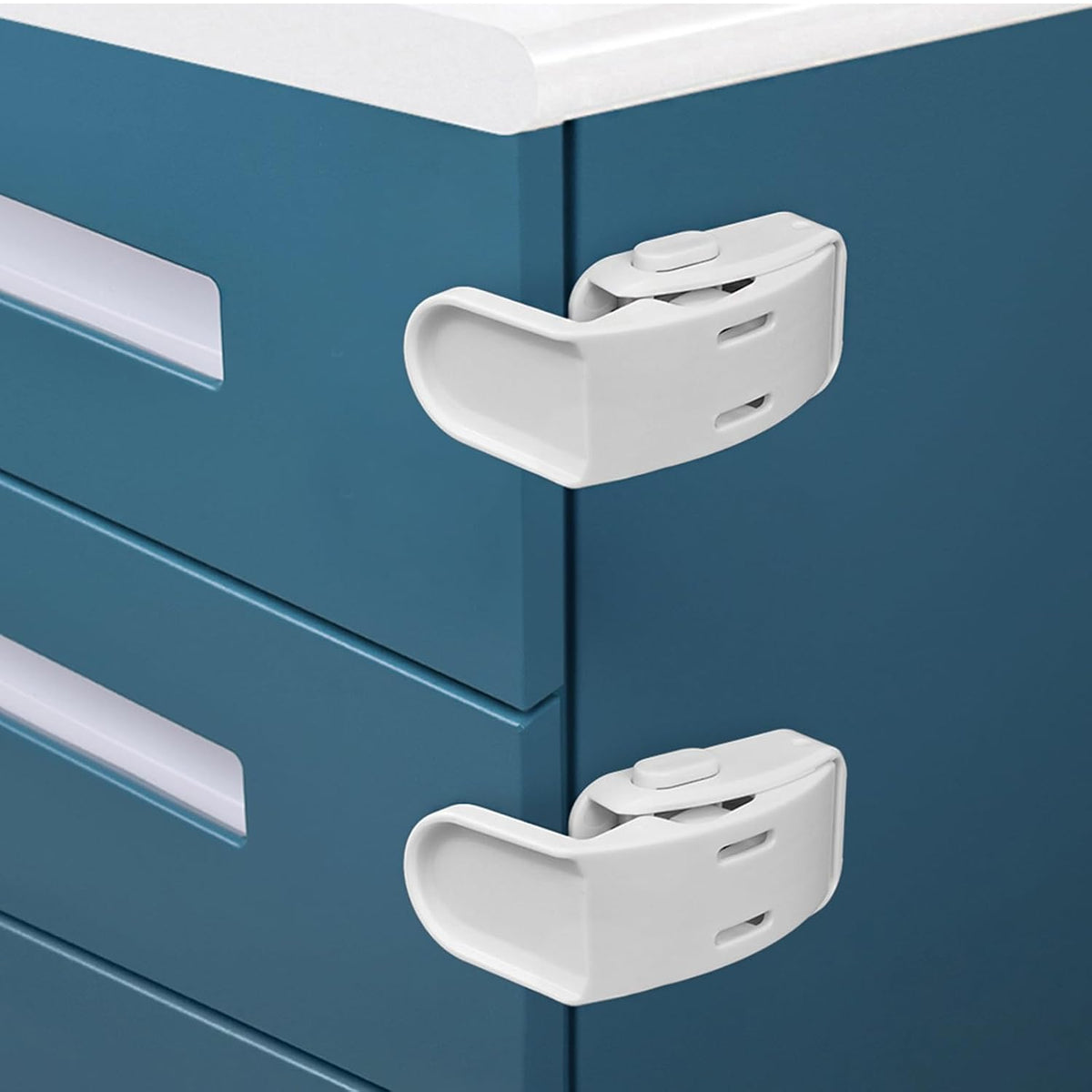 Drawer Locks Baby Proofing, Child Proof Cabinet Locks For 0-12 Month Baby Safety Botton Lock For Drawers Side Furniture Latches Corner Edges (White)