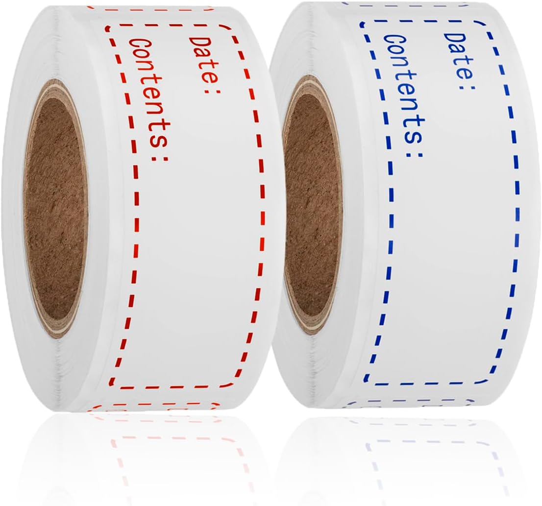 320pcs Removable Freezer Labels, 1 x 3 Inch Food Storage Stickers Food Labels, Refrigerator Freezer Paper Label, Mason Jar Labels Easy Clean Leaves No Residue, Red and Blue