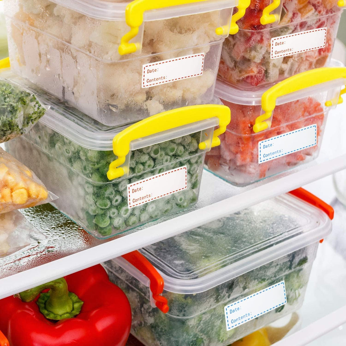 320pcs Removable Freezer Labels, 1 x 3 Inch Food Storage Stickers Food Labels, Refrigerator Freezer Paper Label, Mason Jar Labels Easy Clean Leaves No Residue, Red and Blue