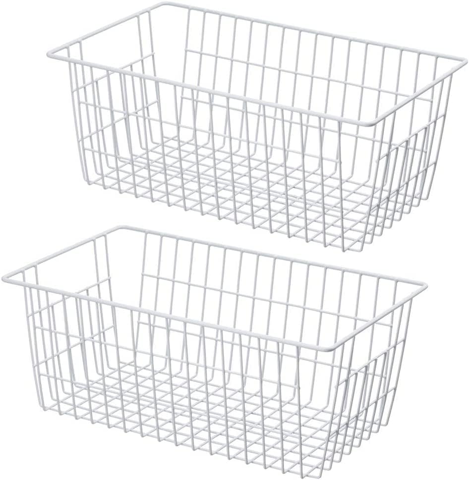 Chest Freezer Bins, Deep Chest Freezer Organizer Basket, Storage Rack Bins Wire Metal Baskets with Hanging Handles 16.5" 2Packs