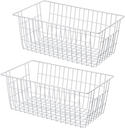Chest Freezer Bins, Deep Chest Freezer Organizer Basket, Storage Rack Bins Wire Metal Baskets with Hanging Handles 16.5" 2Packs