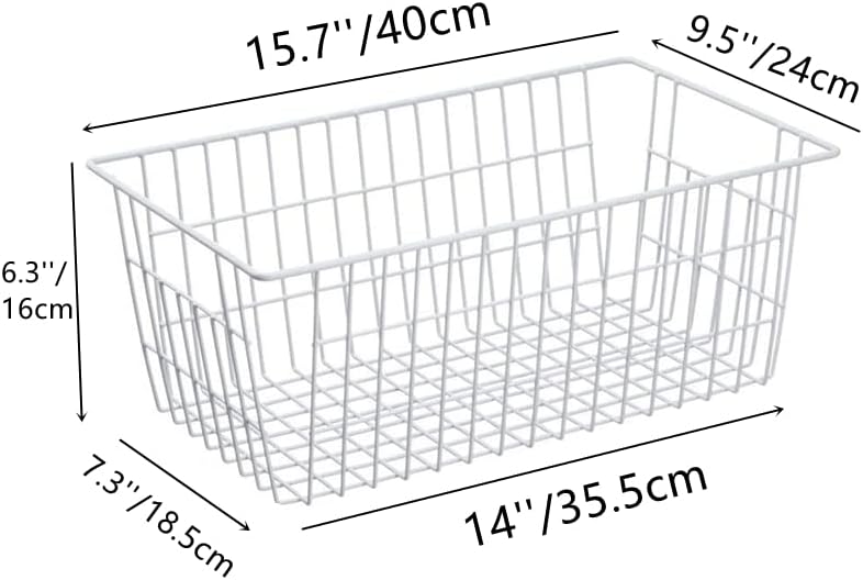 Chest Freezer Bins, Deep Chest Freezer Organizer Basket, Storage Rack Bins Wire Metal Baskets with Hanging Handles 16.5" 2Packs