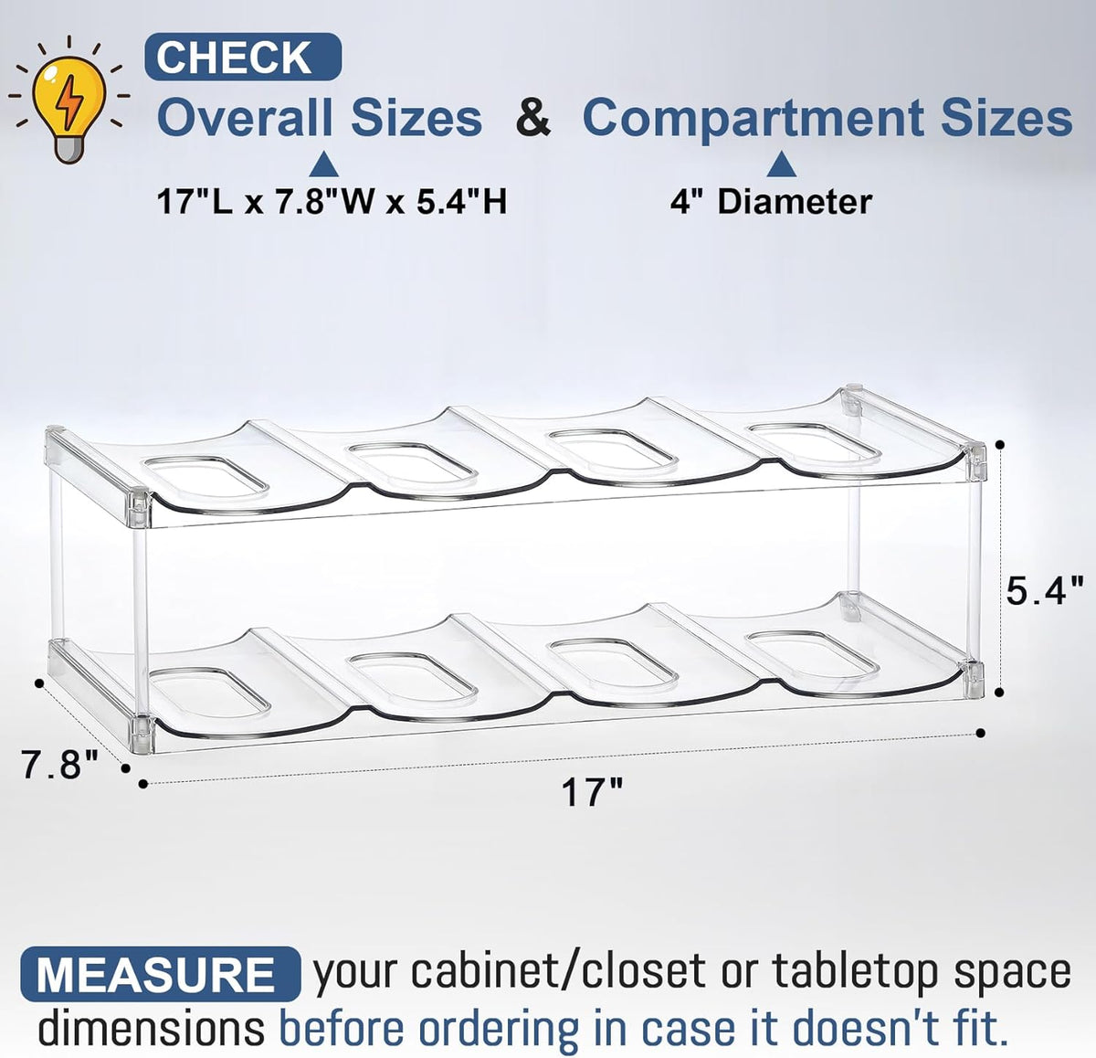 LARGER Compartment - 3 Tier Stackable Water Bottle Organizer Holder - for Stanley 40oz & Others' Large Tumbler - Clear Wine Rack, 12 Cup Bottle Holder for Cabinet Home Countertop Fridge Pantry Shelf
