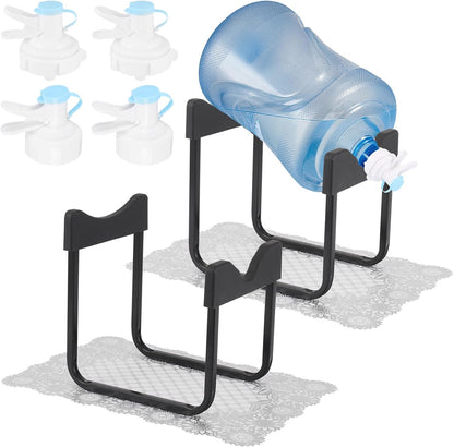 2 Packs 3-5 Gallon Water Jug Stand with 4 Dispenser Valves,Non Slip Water Stand with Fast Flow Water Spout Fits 55mm Bottles,Include 2 Non-Slip Mat