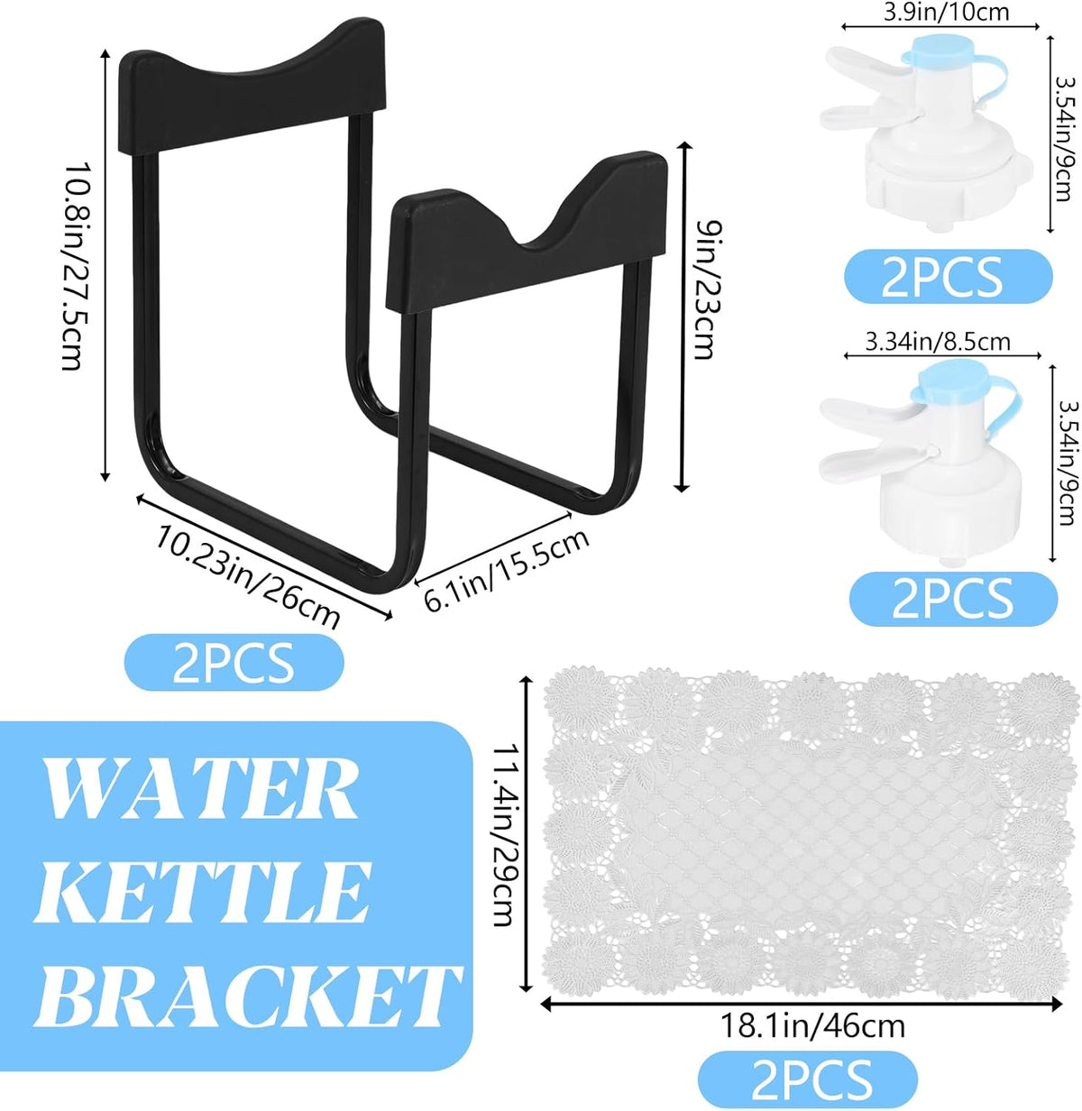 2 Packs 3-5 Gallon Water Jug Stand with 4 Dispenser Valves,Non Slip Water Stand with Fast Flow Water Spout Fits 55mm Bottles,Include 2 Non-Slip Mat