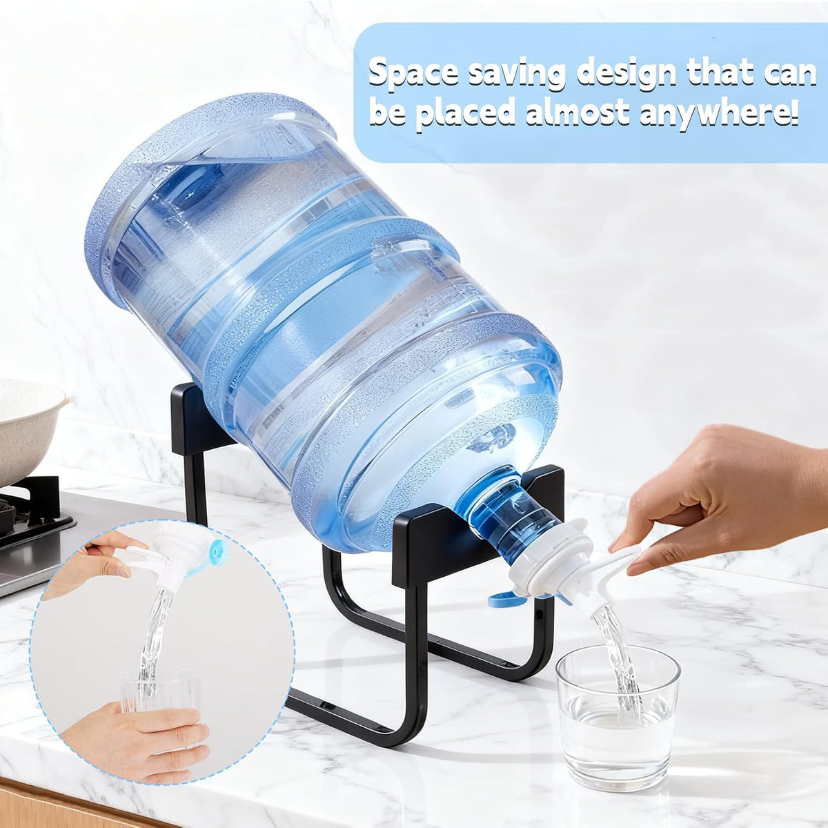 2 Packs 3-5 Gallon Water Jug Stand with 4 Dispenser Valves,Non Slip Water Stand with Fast Flow Water Spout Fits 55mm Bottles,Include 2 Non-Slip Mat