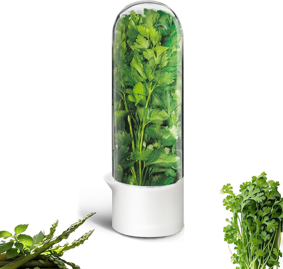 Herb Saver for Refrigerator, Herb Saver Pod Cilantro Containers for Refrigerator, Fresh Herb Keeper for Cilantro, Parsley, Asparagus, Mint, Keeps Greens Vegetables for 2-3 Weeks (Herb Keeper)