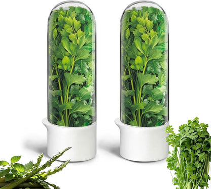 Herb Saver for Refrigerator, Herb Saver Pod Cilantro Containers for Refrigerator, Fresh Herb Keeper for Cilantro, Parsley, Asparagus, Mint, Keeps Greens Vegetables for 2-3 Weeks (Herb Keeper)