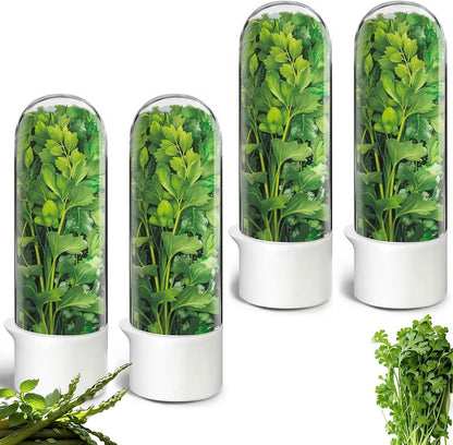 Herb Saver for Refrigerator, Herb Saver Pod Cilantro Containers for Refrigerator, Fresh Herb Keeper for Cilantro, Parsley, Asparagus, Mint, Keeps Greens Vegetables for 2-3 Weeks (Herb Keeper)
