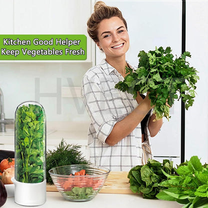 Herb Saver for Refrigerator, Herb Saver Pod Cilantro Containers for Refrigerator, Fresh Herb Keeper for Cilantro, Parsley, Asparagus, Mint, Keeps Greens Vegetables for 2-3 Weeks (Herb Keeper)