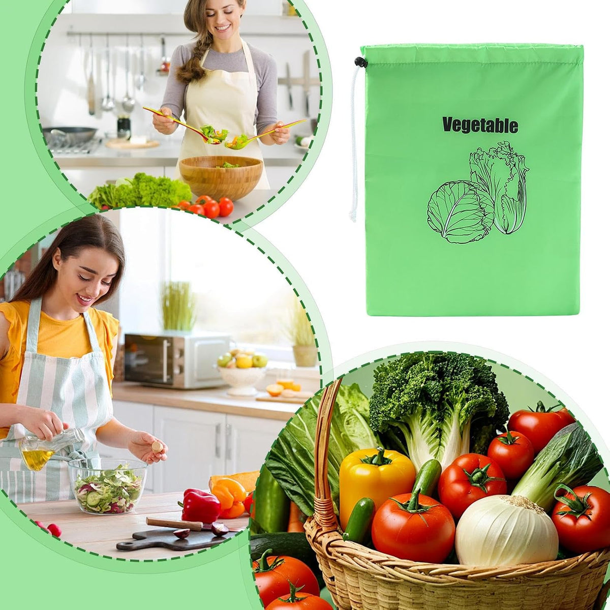 Lettuce Keeper - Produce Storage, Vegetable Saver | Reusable Fresh Produce Bag, Drawstring Pouch for Longer Shelf Life with Home Kitchen Use, Apartment Meal Prep, Grocery Shopping Setup