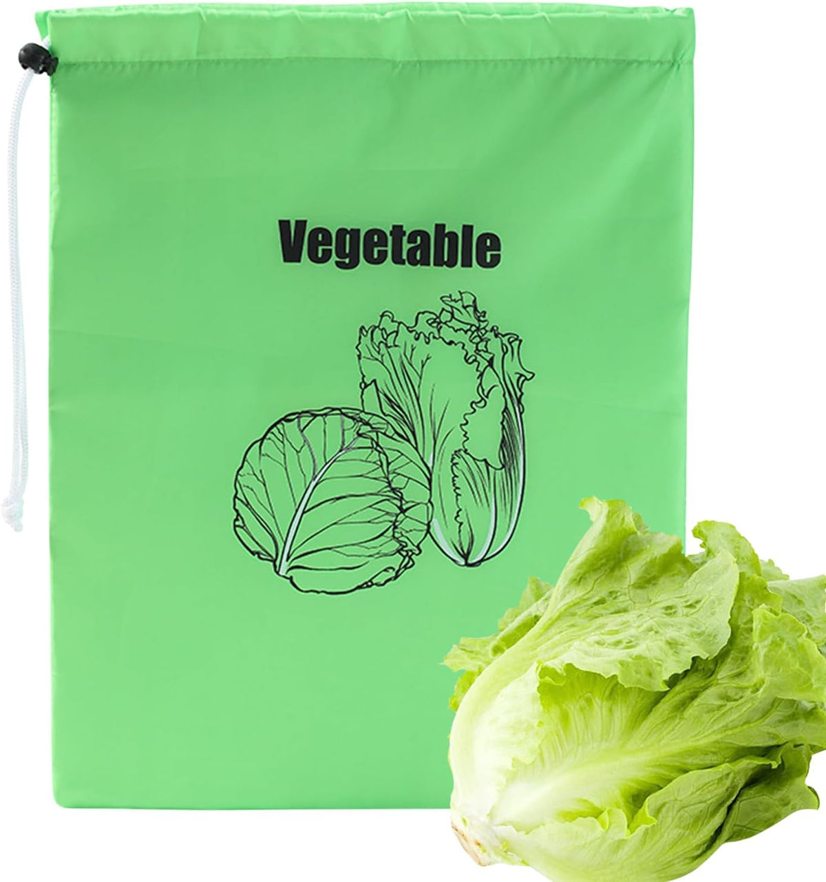 Lettuce Keeper - Produce Storage, Vegetable Saver | Reusable Fresh Produce Bag, Drawstring Pouch for Longer Shelf Life with Home Kitchen Use, Apartment Meal Prep, Grocery Shopping Setup