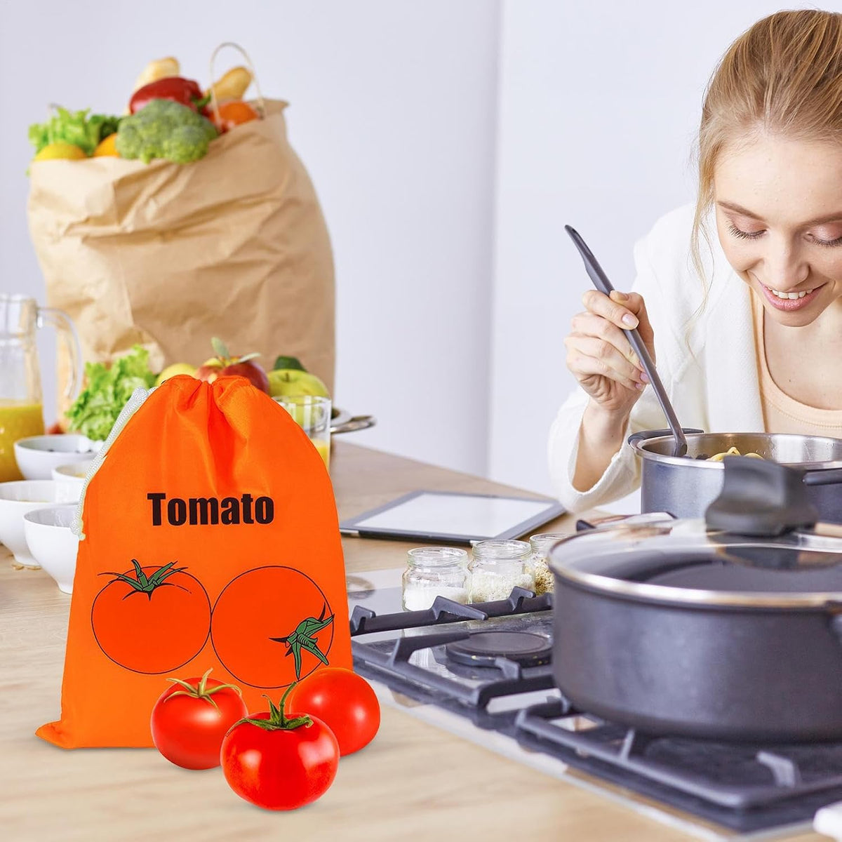 Lettuce Keeper - Produce Storage, Vegetable Saver | Reusable Fresh Produce Bag, Drawstring Pouch for Longer Shelf Life with Home Kitchen Use, Apartment Meal Prep, Grocery Shopping Setup