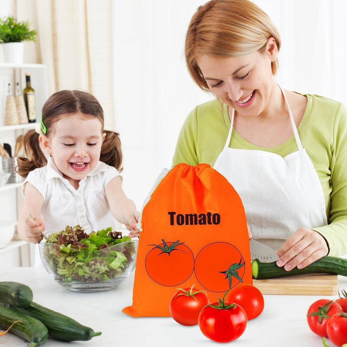 Lettuce Keeper - Produce Storage, Vegetable Saver | Reusable Fresh Produce Bag, Drawstring Pouch for Longer Shelf Life with Home Kitchen Use, Apartment Meal Prep, Grocery Shopping Setup