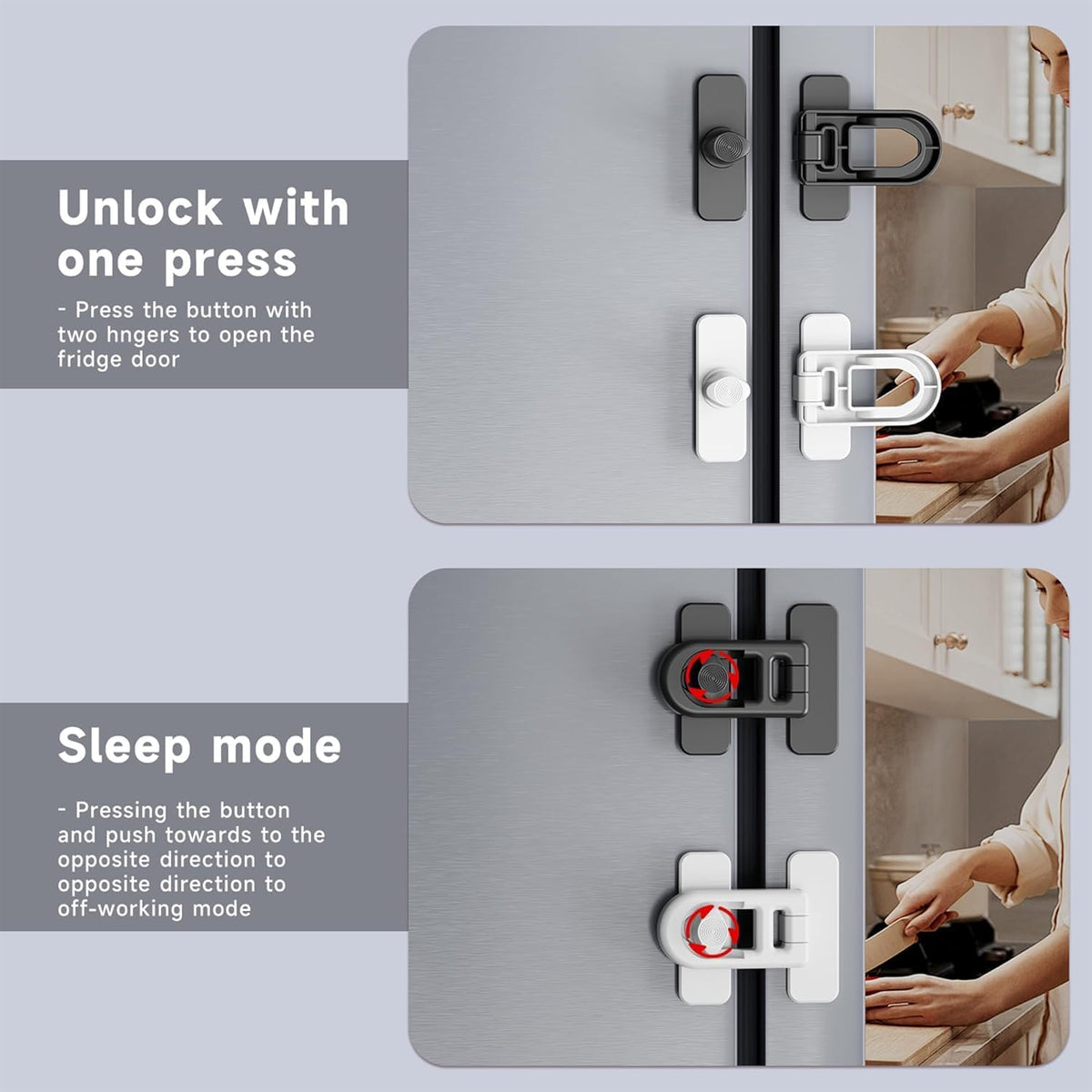 Child Proof Refrigerator Lock with Sticky Adhesive Pads, kids Safety Locks for Doors, RV Refrigerator, Oven Lock Safety Baby Cabinet Locks, Grey