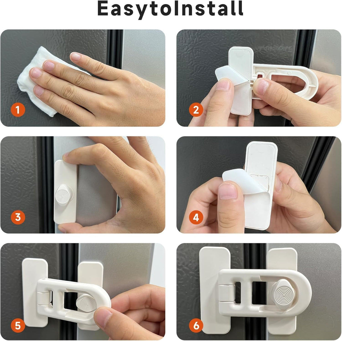 Child Proof Refrigerator Lock with Sticky Adhesive Pads, kids Safety Locks for Doors, RV Refrigerator, Oven Lock Safety Baby Cabinet Locks, Grey