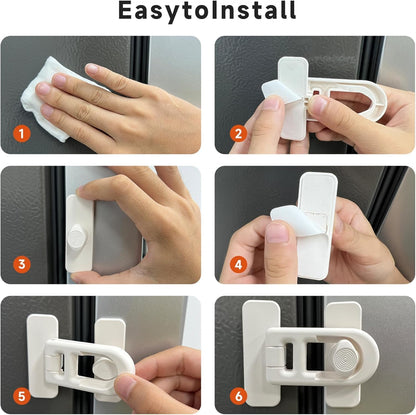 Child Proof Refrigerator Lock with Sticky Adhesive Pads, kids Safety Locks for Doors, RV Refrigerator, Oven Lock Safety Baby Cabinet Locks, Grey