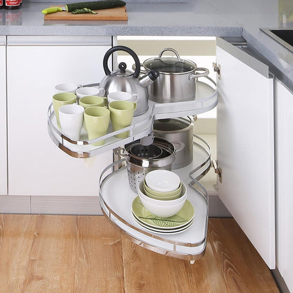 Swing Left Blind Corner Cabinet Pull Out Organizer, 2-Shelf Deep Corner Kitchen Cabinet Slide Out Organizer 2-Tier Slide Out Cabinet Organizer Lazy Susan Organizer (30inch-Left Out)