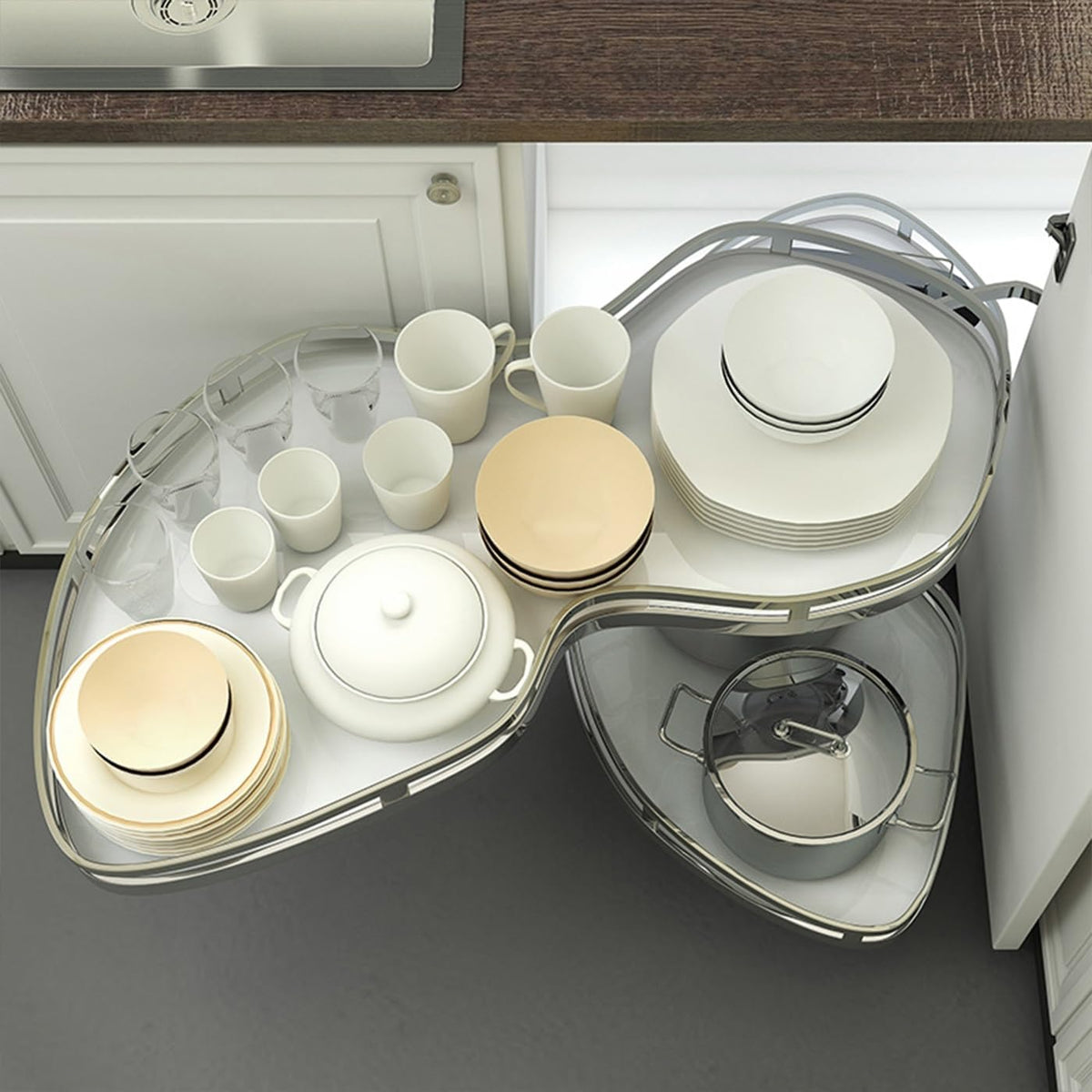 Swing Left Blind Corner Cabinet Pull Out Organizer, 2-Shelf Deep Corner Kitchen Cabinet Slide Out Organizer 2-Tier Slide Out Cabinet Organizer Lazy Susan Organizer (30inch-Left Out)