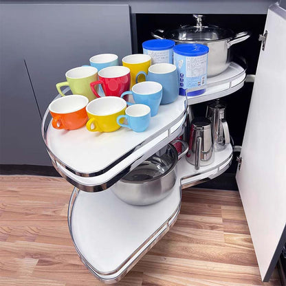Swing Left Blind Corner Cabinet Pull Out Organizer, 2-Shelf Deep Corner Kitchen Cabinet Slide Out Organizer 2-Tier Slide Out Cabinet Organizer Lazy Susan Organizer (30inch-Left Out)