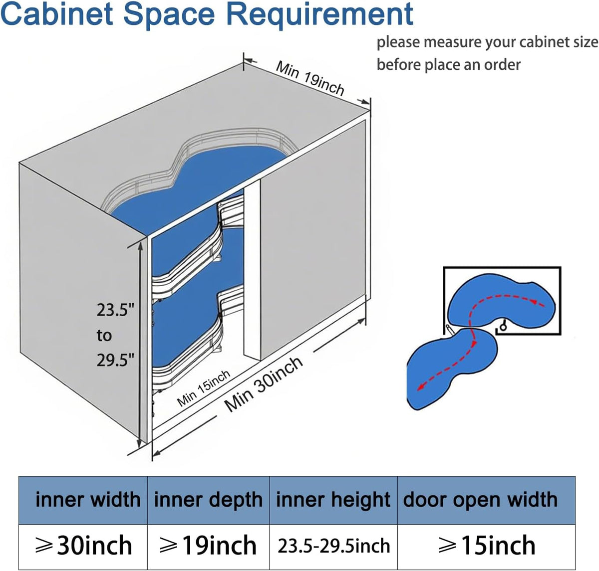 Swing Left Blind Corner Cabinet Pull Out Organizer, 2-Shelf Deep Corner Kitchen Cabinet Slide Out Organizer 2-Tier Slide Out Cabinet Organizer Lazy Susan Organizer (30inch-Left Out)