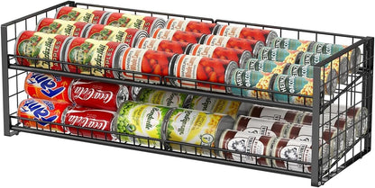 2-Tier Stackable Can Rack Organizer for Pantry Shelf, Extra-Long Can Holder for Kitchen Organization,Heavy Duty Can Dispenser for Canned Food Soup Goods up to 64 in Cabinet Storage, Black