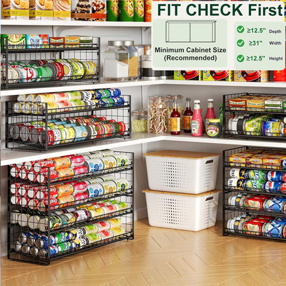 2-Tier Stackable Can Rack Organizer for Pantry Shelf, Extra-Long Can Holder for Kitchen Organization,Heavy Duty Can Dispenser for Canned Food Soup Goods up to 64 in Cabinet Storage, Black