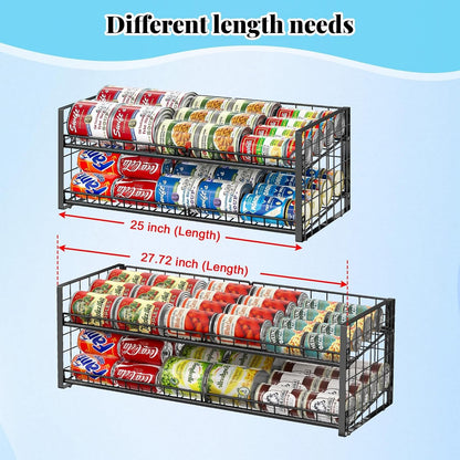 2-Tier Stackable Can Rack Organizer for Pantry Shelf, Extra-Long Can Holder for Kitchen Organization,Heavy Duty Can Dispenser for Canned Food Soup Goods up to 64 in Cabinet Storage, Black