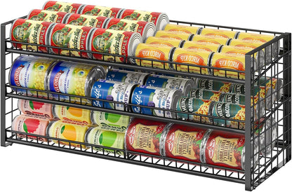 2-Tier Stackable Can Rack Organizer for Pantry Shelf, Extra-Long Can Holder for Kitchen Organization,Heavy Duty Can Dispenser for Canned Food Soup Goods up to 64 in Cabinet Storage, Black