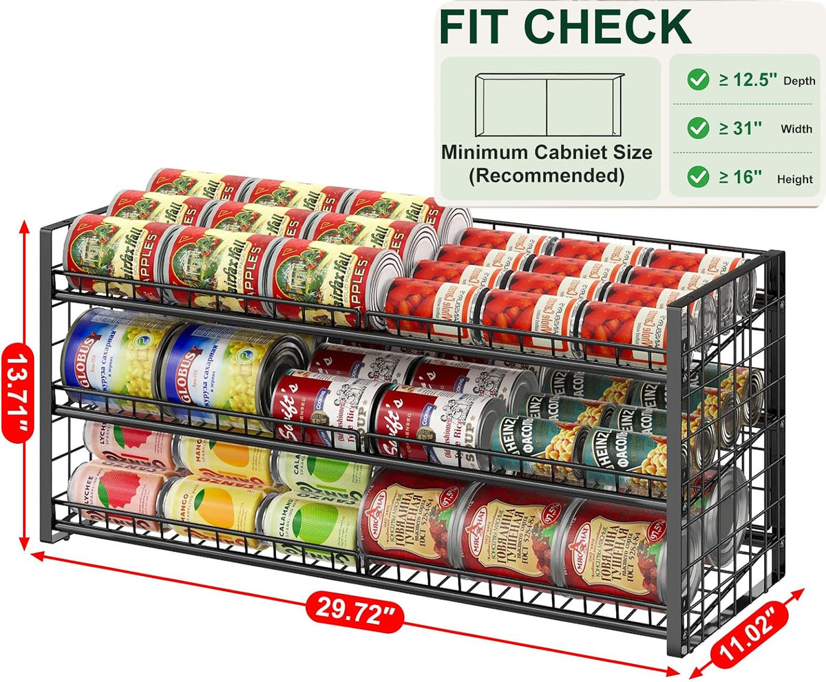 2-Tier Stackable Can Rack Organizer for Pantry Shelf, Extra-Long Can Holder for Kitchen Organization,Heavy Duty Can Dispenser for Canned Food Soup Goods up to 64 in Cabinet Storage, Black
