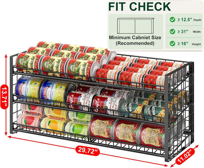 2-Tier Stackable Can Rack Organizer for Pantry Shelf, Extra-Long Can Holder for Kitchen Organization,Heavy Duty Can Dispenser for Canned Food Soup Goods up to 64 in Cabinet Storage, Black