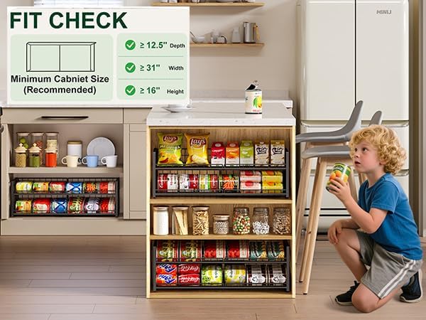 2-Tier Stackable Can Rack Organizer for Pantry Shelf, Extra-Long Can Holder for Kitchen Organization,Heavy Duty Can Dispenser for Canned Food Soup Goods up to 64 in Cabinet Storage, Black