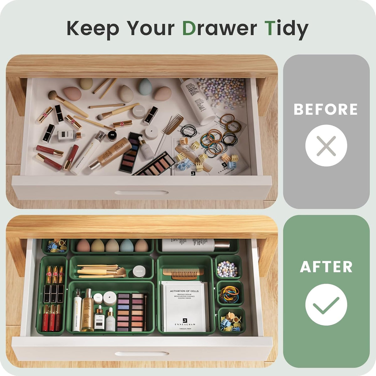 【Military Grade】 Drawer Organizer for Vanity Bathroom Makeup Desk