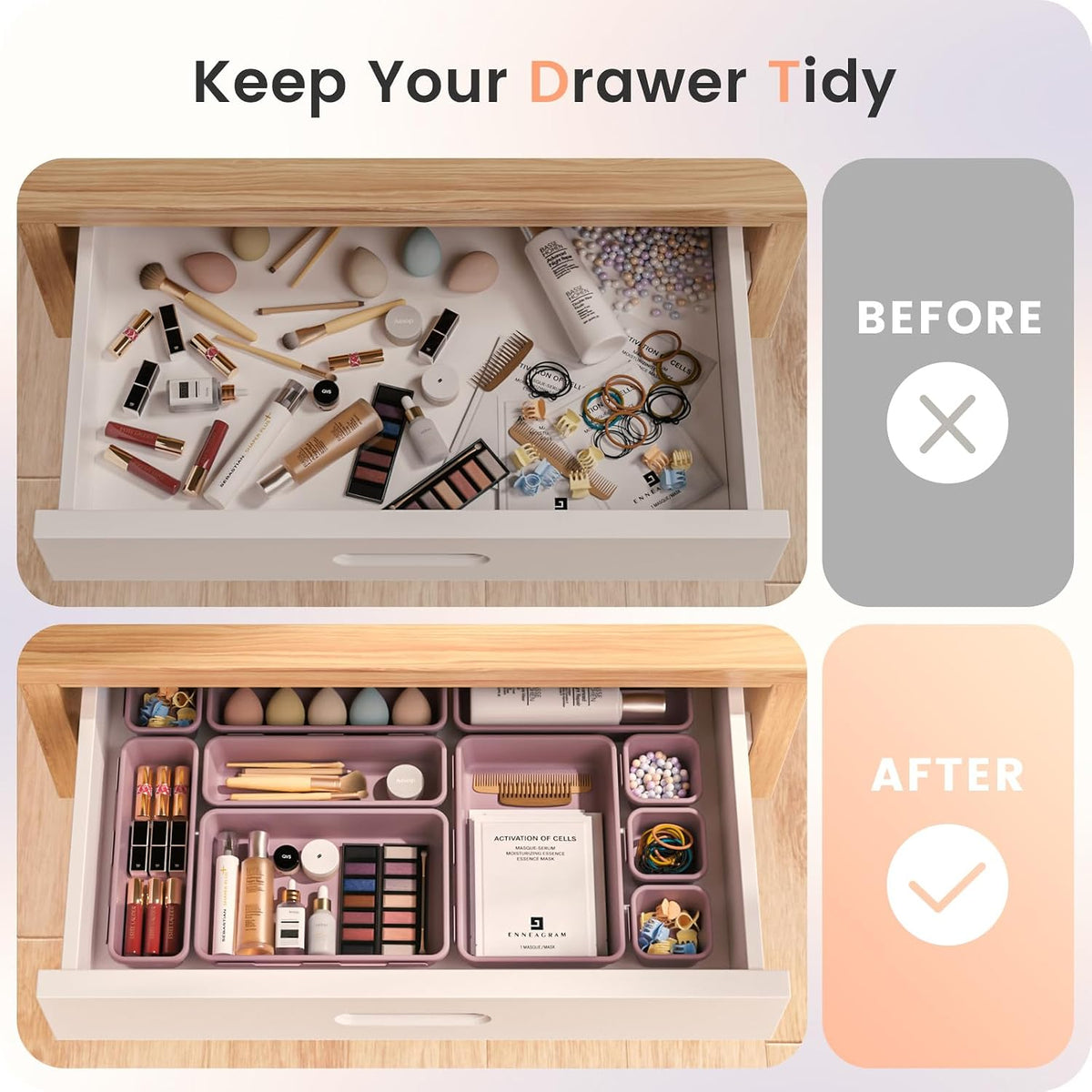 【Military Grade】 Drawer Organizer for Vanity Bathroom Makeup Desk