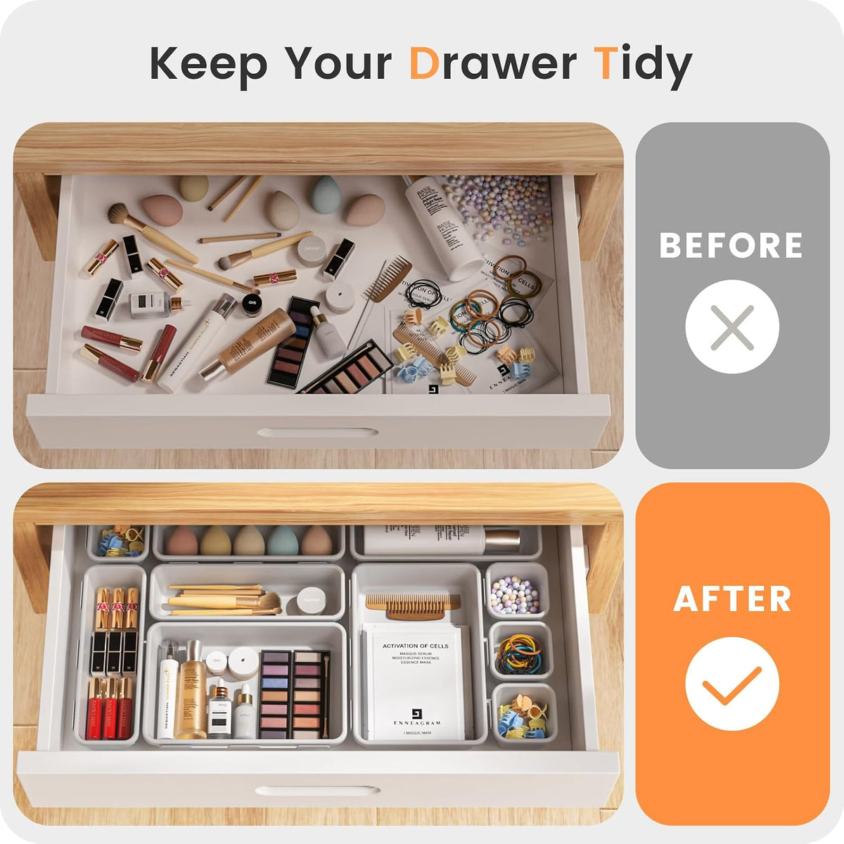 【Military Grade】 Drawer Organizer for Vanity Bathroom Makeup Desk