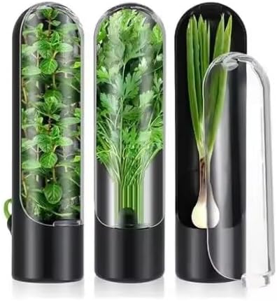 3 Pcs Refrigerator Herb Crisper Saver Pod Container Vegetable Preserving Bottle Keep Herb/Cilantro/Mint/Parsley/Asparagus Fresh Home（Black）