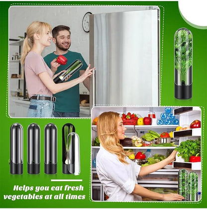 3 Pcs Refrigerator Herb Crisper Saver Pod Container Vegetable Preserving Bottle Keep Herb/Cilantro/Mint/Parsley/Asparagus Fresh Home（Black）
