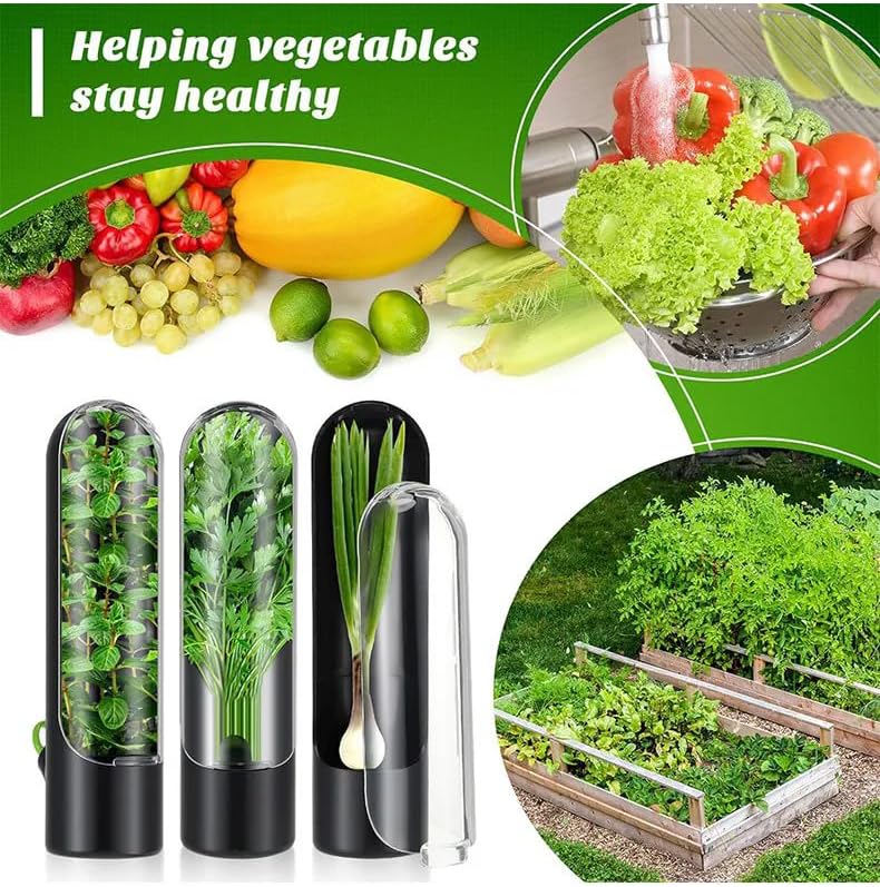 3 Pcs Refrigerator Herb Crisper Saver Pod Container Vegetable Preserving Bottle Keep Herb/Cilantro/Mint/Parsley/Asparagus Fresh Home（Black）