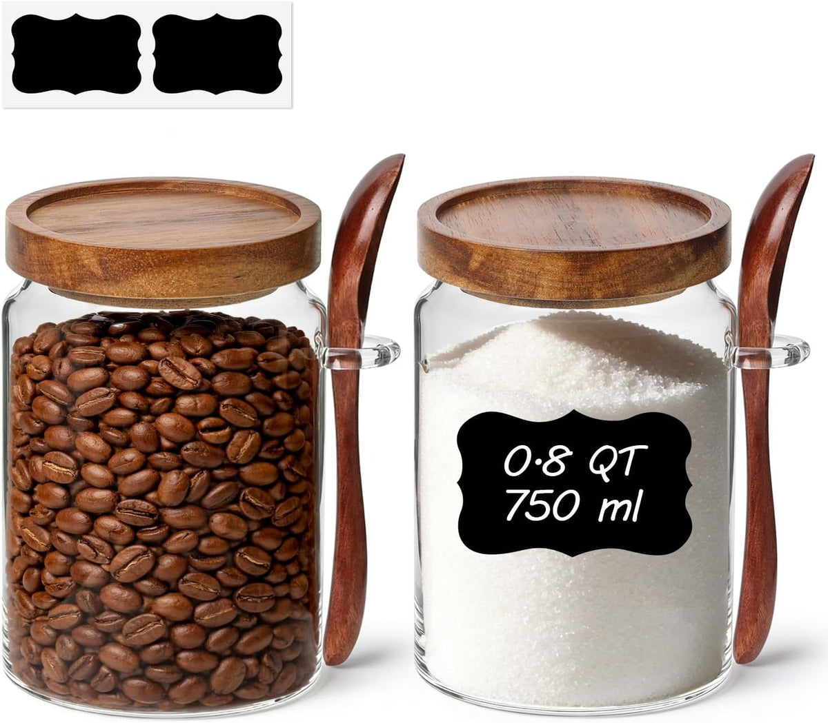 Glass Spice Storage Jars with Acacia Wood Lids & Labels 4Oz 24Pack | Seasoning Container for Cooks, Herbs Pepper Salt Cinnamon Paprika, Spice Rack & Drawer, Canister with Shaker Insert & Funnel