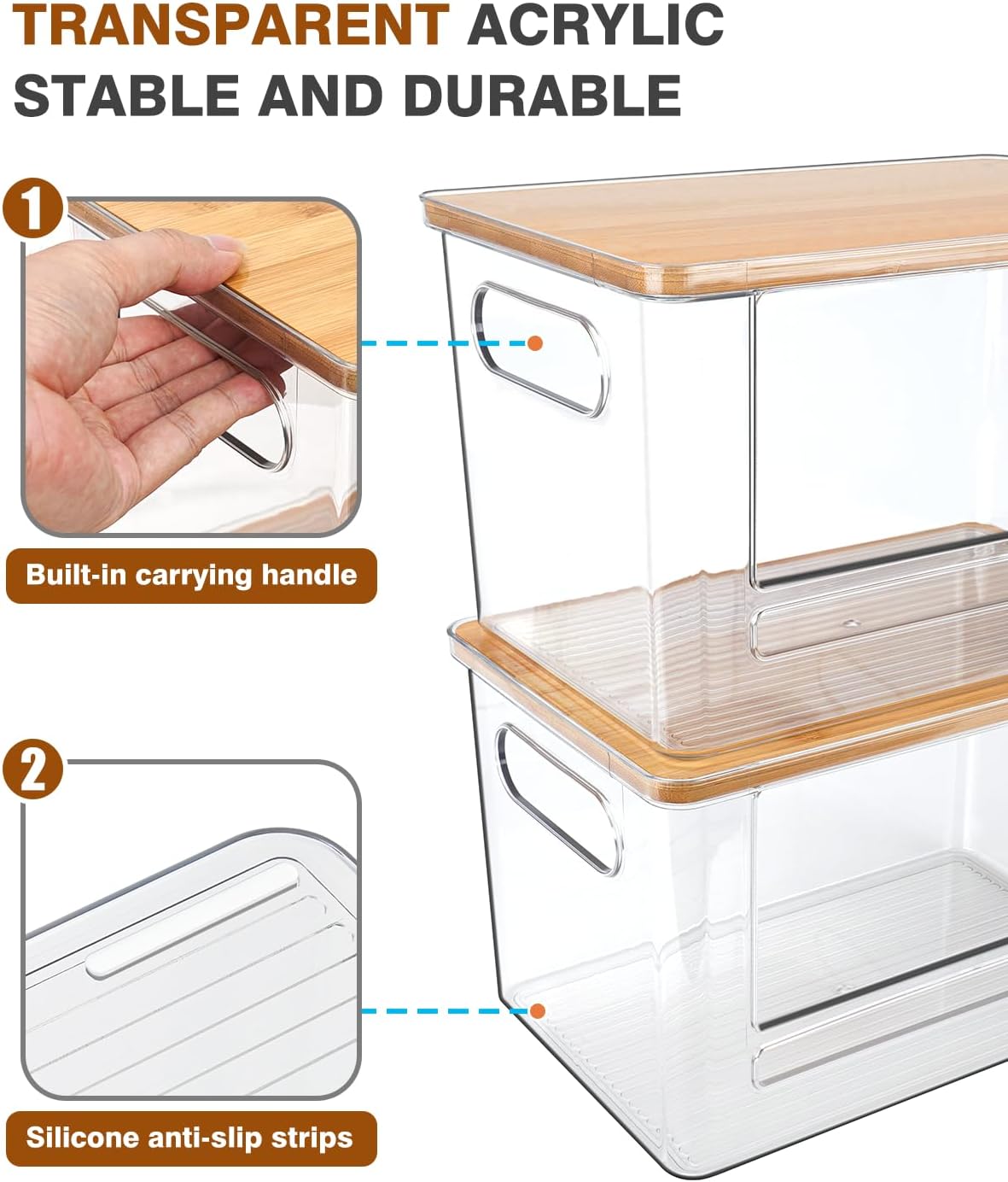 Trash Bag Dispenser 2 Pack - Under Sink Organizer, Plastic Bag Holder | Stackable Acrylic Garbage Bag Storage with Bamboo Lid for Kitchen Cabinet, 13/30/33 Gallon Grocery Bag Dispenser