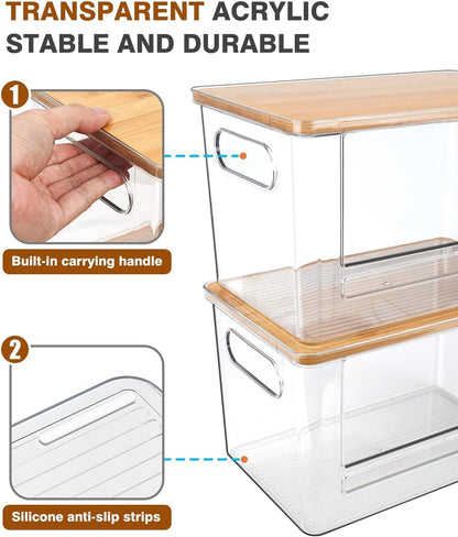 Trash Bag Dispenser 2 Pack - Under Sink Organizer, Plastic Bag Holder | Stackable Acrylic Garbage Bag Storage with Bamboo Lid for Kitchen Cabinet, 13/30/33 Gallon Grocery Bag Dispenser