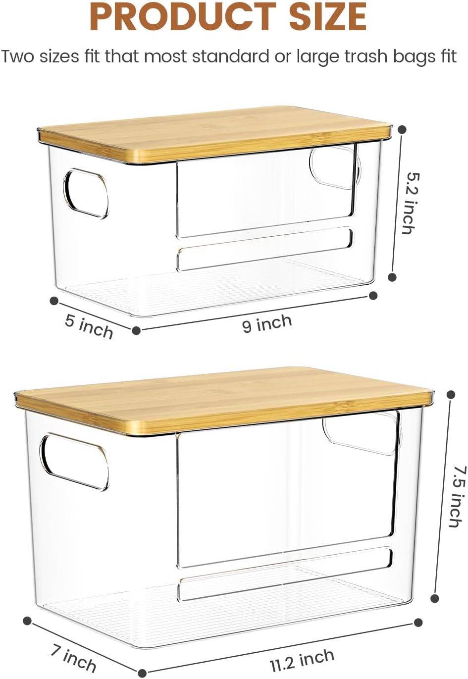 Trash Bag Dispenser 2 Pack - Under Sink Organizer, Plastic Bag Holder | Stackable Acrylic Garbage Bag Storage with Bamboo Lid for Kitchen Cabinet, 13/30/33 Gallon Grocery Bag Dispenser